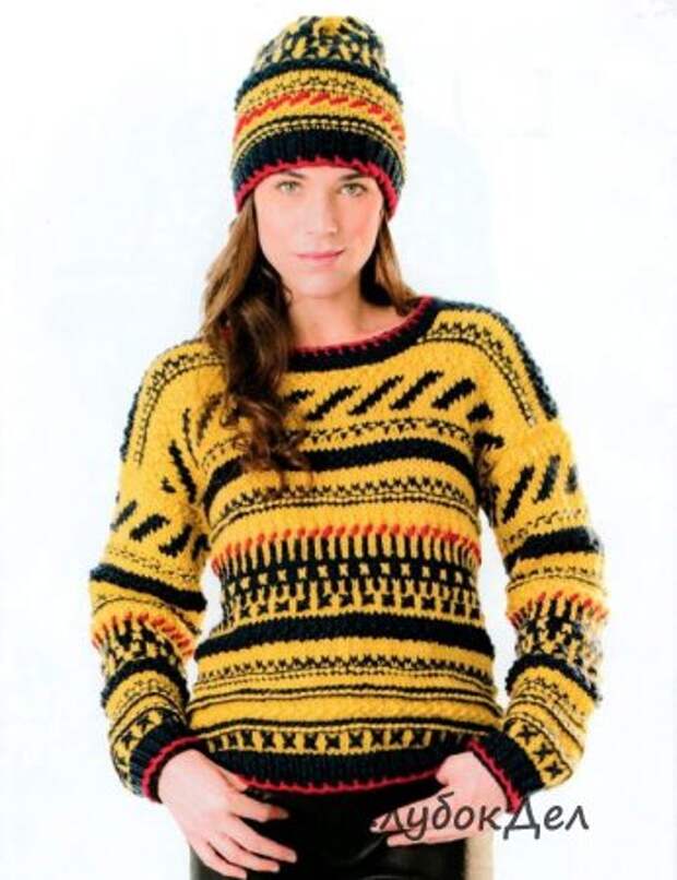 пуловер и шапка с жаккардовым узором