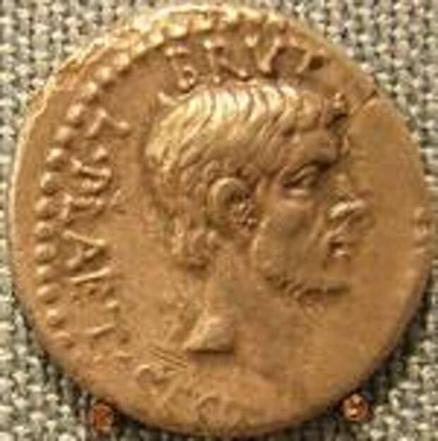 Gold piece showing the portrait of Brutus.