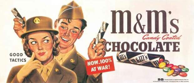 Реклама драже военного времени - на ней видна первая упаковка M&M's цилиндрической формы. /Фото: 24tv.ua