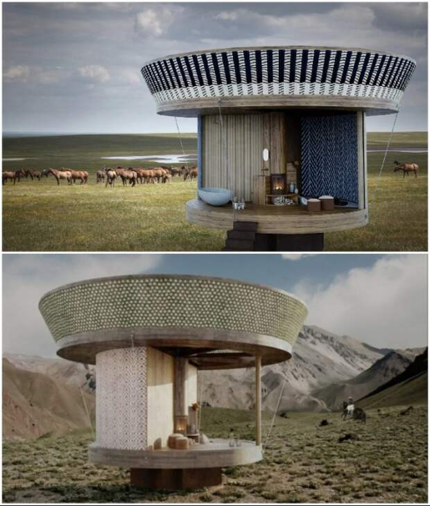 Домик можно изготавливать из материалов той местности, в которой будет установлен (концепт Casa Ojala').