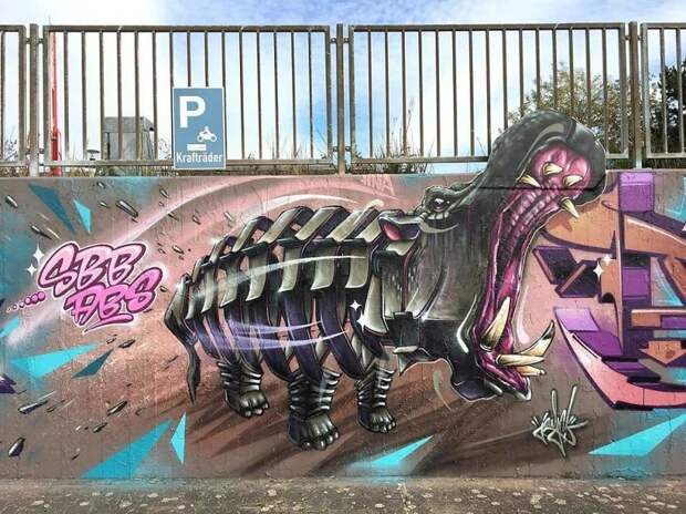 24. граффити на стенах, граффити-художник, животные, роботы, стрит-арт, стритарт, уличное искусство, уличный художник