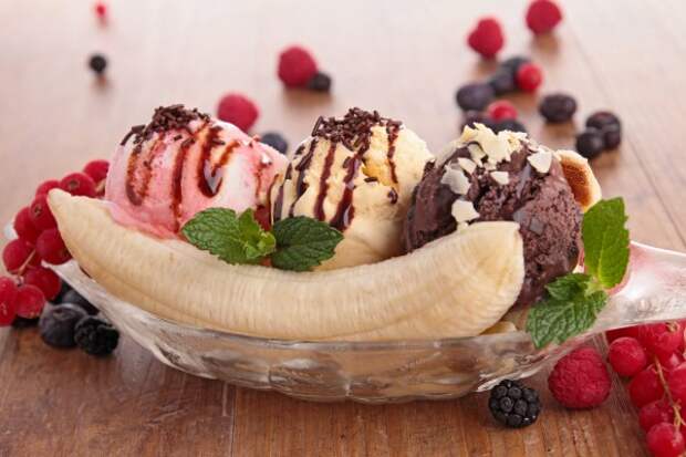 Новогодний десерт из мороженого Банана сплит