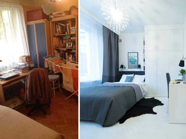 интерьер маленькой спальни идея ремонта минимализм до и после