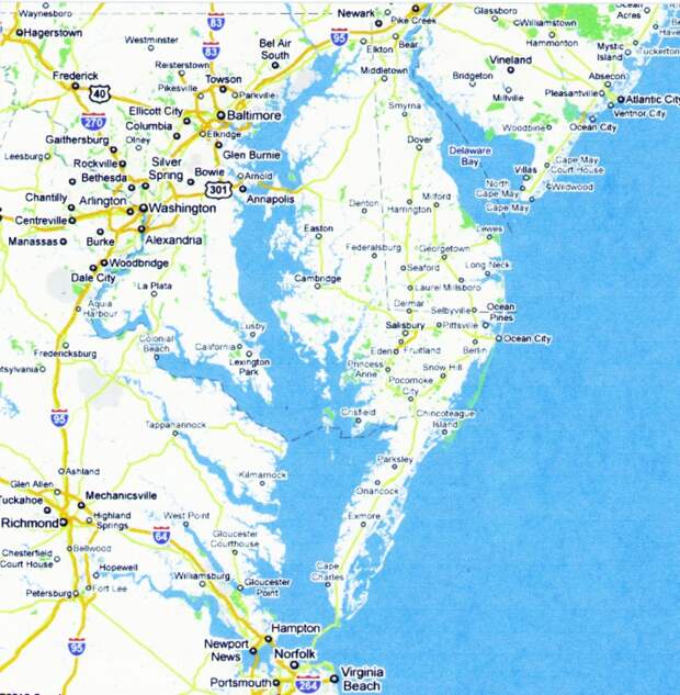 Чесапикский залив (современная карта) - Взятие Вашингтона | Военно-исторический портал Warspot.ru
