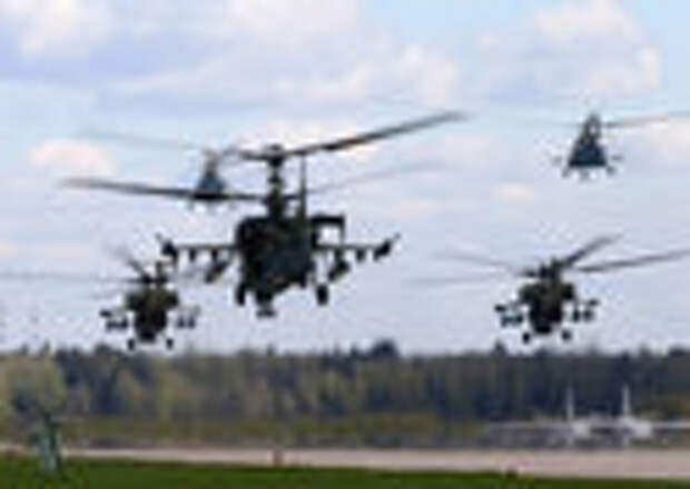Kamov Ka-52 Alligator strike helicopters and Mil Mi-8 multirole helicopters