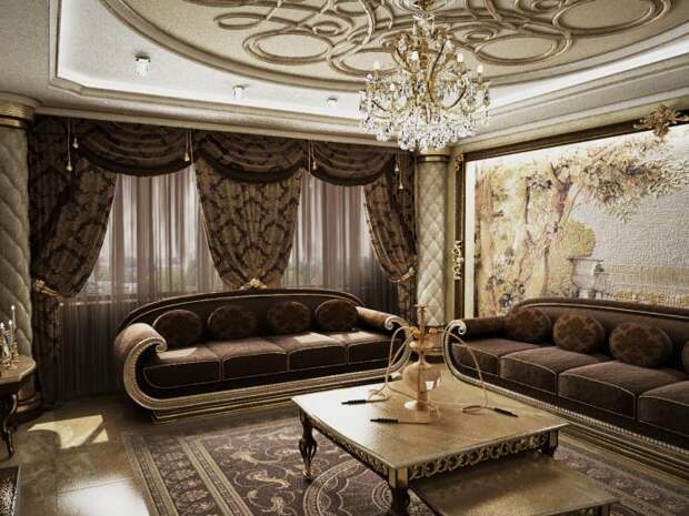 Дизайн интерьера квартир, интерьер в классическом стиле, гостиная диваны