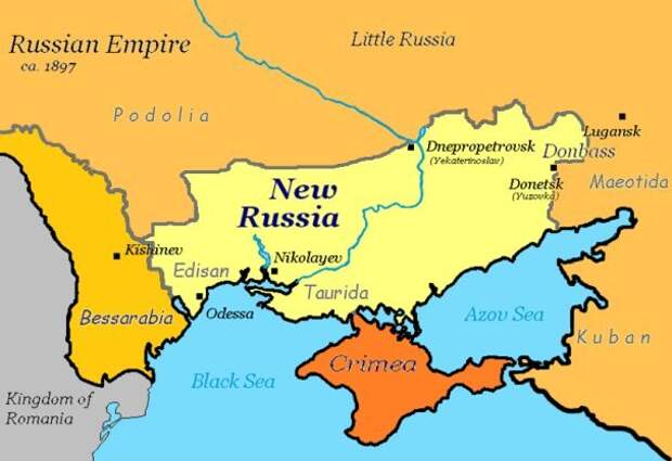 Примерные очертания Новороссии, присоединенной к России в конце XVIII века перед окончательным захватом Крыма