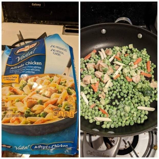 макароны с горошком и курицей