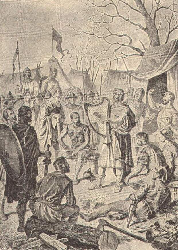 Саксонский король Альфред Великий проникает в датский лагерь, замаскированный под странствующего менестреля, чтобы получить разведданные