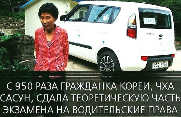 С 950 раза гражданка Кореи - Чха Сасун сдала на права. информация, картинки, факты
