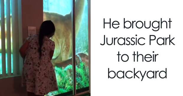Genius Dad Uses Projector To Surprise Daughter, Makes It Look Like Dinosaurs Are Roaming Their Backyard