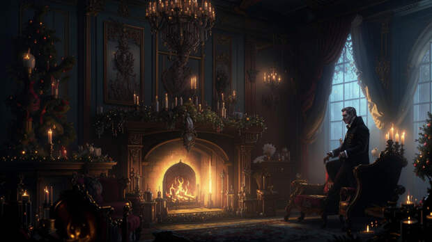 Новогодняя ёлка с серебристыми шарами стоит справа на полу...о ...уе камина сидит граф Дракула так, что видно его профиль_Kandinsky 3.1.jpg Новогодняя ёлка с серебристыми шарами стоит справа на полу...о ...уе камина сидит граф Дракула так, что видно его профиль_Kandinsky 3.1.jpg