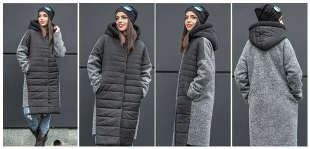 Модное комбинированное пальто по принципу «стежка»/«вязаный трикотаж» 0