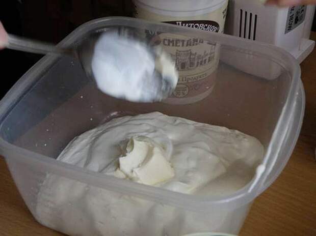 Сметана для крема Панчо. пошаговое фото этапа приготовления торта Панчо