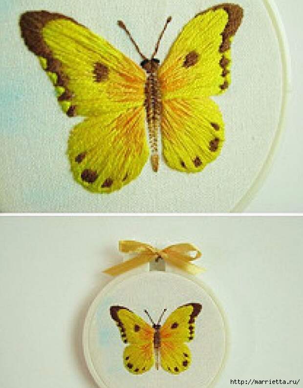 Объемная вышивка. Бабочки в вышивке гладью (2) (524x672, 199Kb)