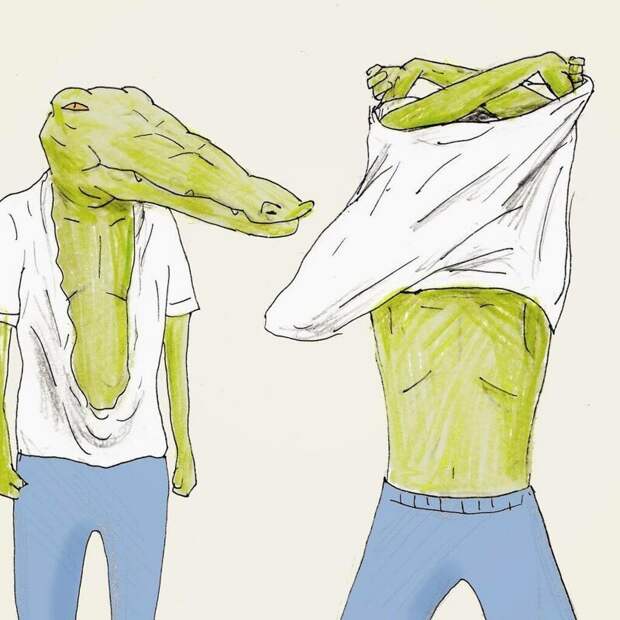Забавные иллюстрации о жизнь крокодилов в человеческом мире