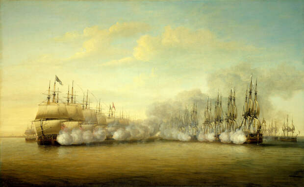 Английский флот против французского в ходе Войны за независимость. Художник: Dominic Serres