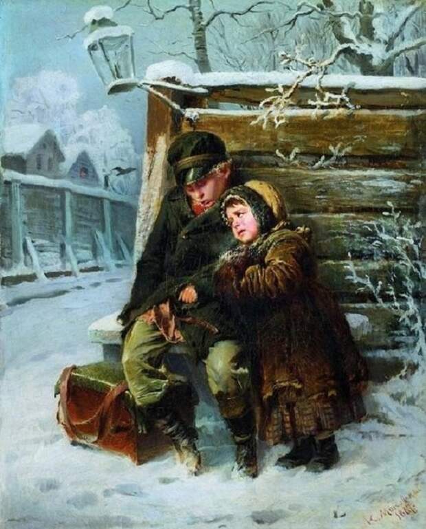 Маленькие шарманщики зимой. Автор: Константин Трутовский.