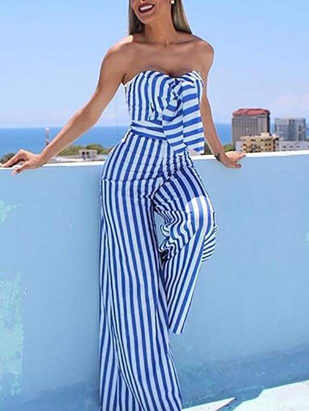 Striped Sweetheart Knotted Front Tube Jumpsuit