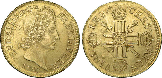 Людовик XIV на монетах. 1701 год.