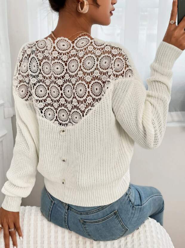 Пуловеры с кружевными вставками — выглядят шикарно и вяжутся быстро