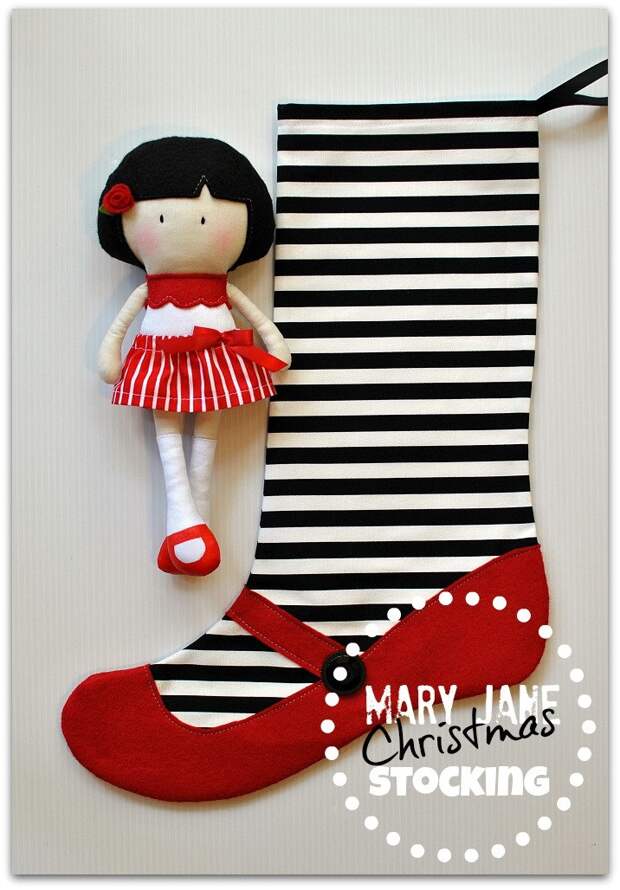 Мэри Джейн рождественские чулки - черные и белые полосы