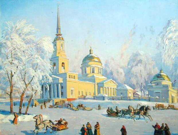 Валентин Белых - Собор Александра Невского. Масленица, 1908.