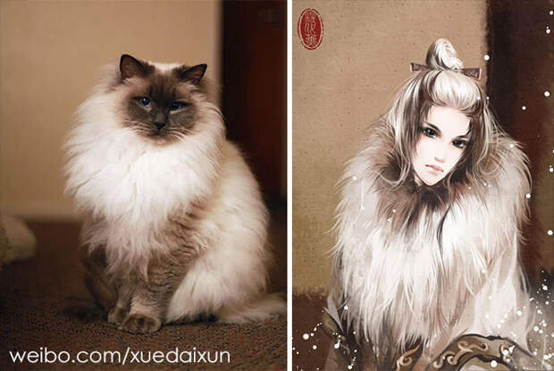 Китайская художница превращает котиков и других зверушек в людей, и это невероятно
