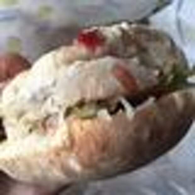 An American take on blaa with cranberry and chicken salad filling.