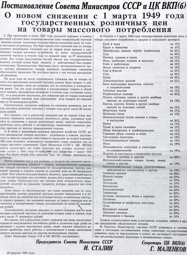71 млрд. руб. в год - народу, или Зачем «тиран» Сталин снижал цены на товары