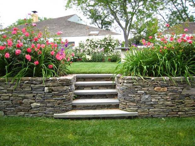 идея садовой бетонной лестницы своими руками с натуральным камнем