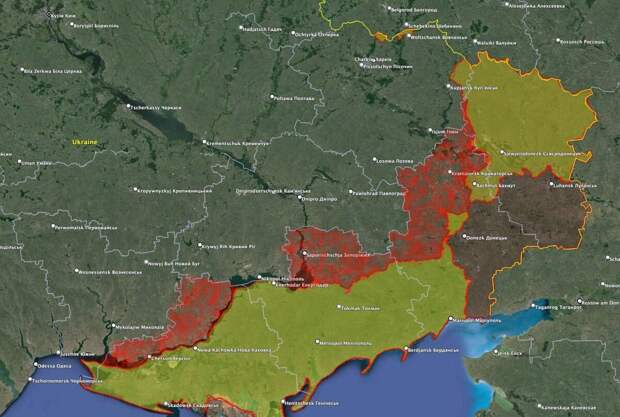 Красным выделена территория, которую Киев добровольно должен оставить для начала переговоров со стороны России.
