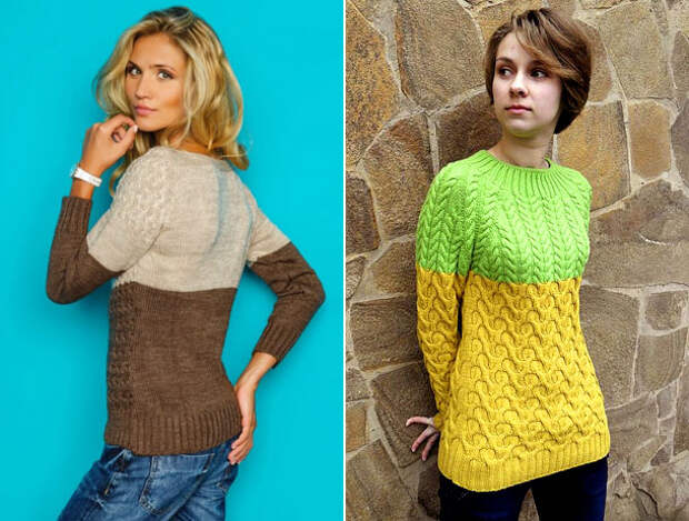 Модные двухцветные свитера 2017
