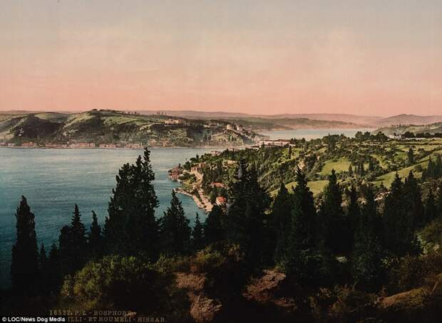 На берегах Босфора Константинополь, османская империя, старые фотографии, фото в цвете, фотохром