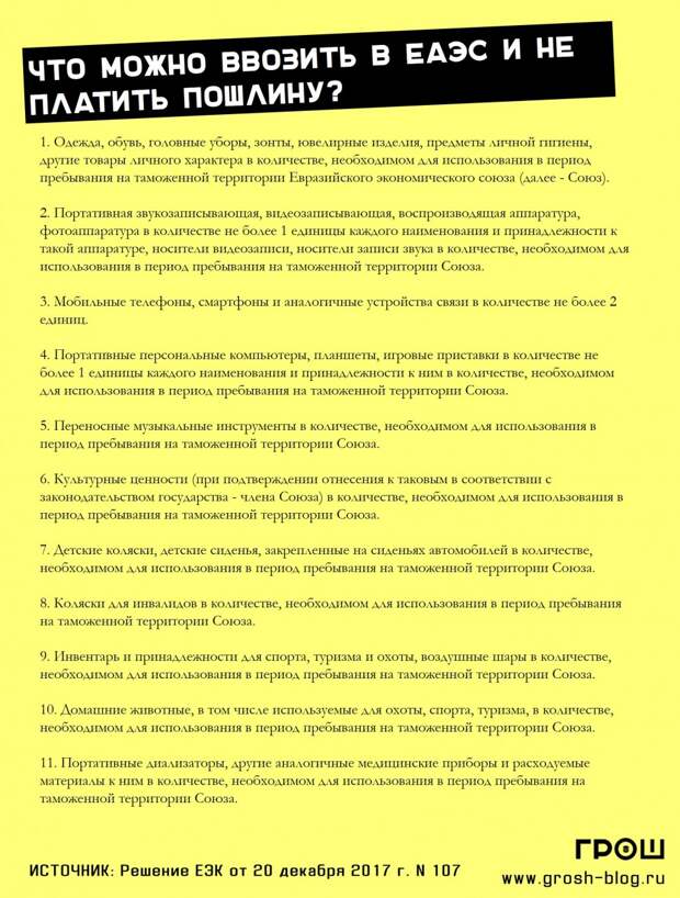 что можно ввозить в еаэс и не платить пошлину http://grosh-blog.ru