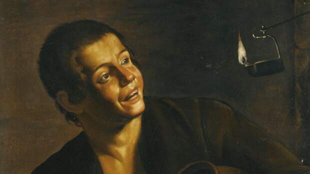 Мужчина, обедающий при свете лампы, XVII в., неизвестный автор