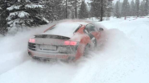 Результат пошуку зображень за запитом "Audi R8 V10 - featured in ski slope - now on snow covered road"