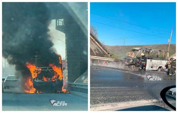 Пассажирская маршрутка сгорела дотла на шоссе