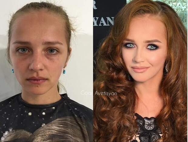2. Рыжая красотка до и после, до и после макияжа, макияж