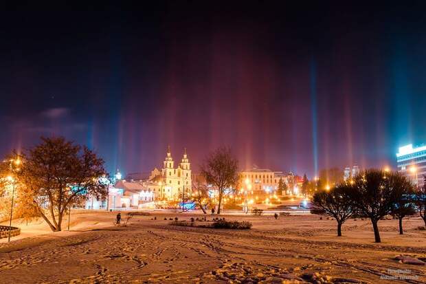 Light Pillars In Minsk, Belarus