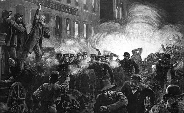 Демонстрация на площади Хеймаркет, гравюра 1886 года