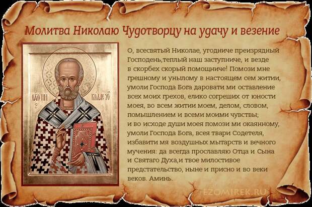 Молитва Николаю Чудотворцу на удачу в работе