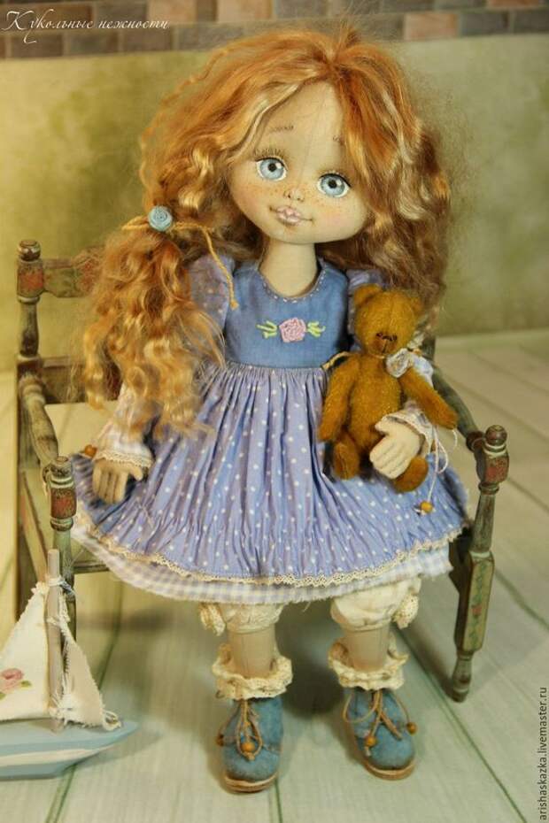 Купить Машенька . Кукла авторская . Кукла ручной работы. - голубой, зеленый, оранжевый, ярмарка мастеров: 