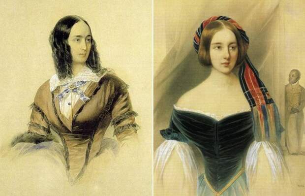 В. Гау. Слева – Н. Н. Пушкина, 1842. Справа – Портрет Натальи Николаевны Пушкиной, 1841 | Фото: pushkinskij-dom.livejournal.com