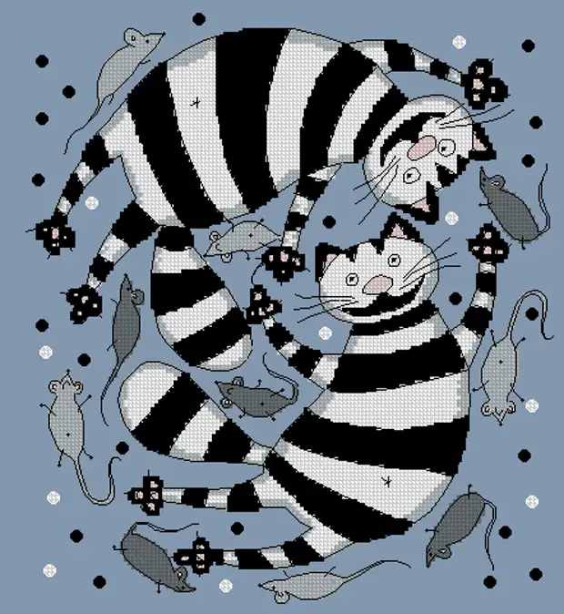 Кошки мышки схема. Вышивка поймал мыша ешь. Книжка раскраска три кота в полоску.