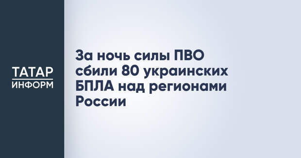 За ночь силы ПВО сбили 80 украинских БПЛА над регионами России