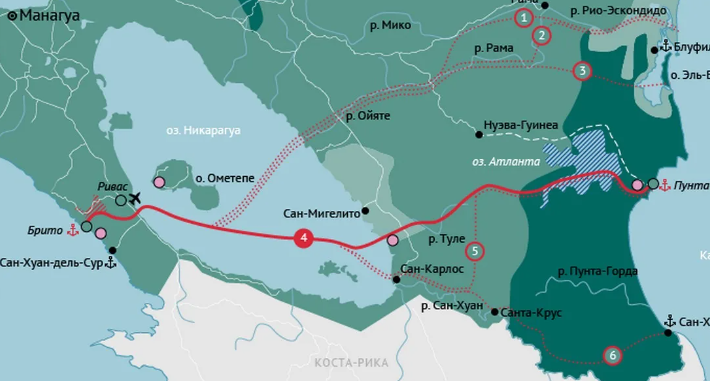 Карты-схема предполагаемых маршрутов будущего Никарагуанского канала (фото с сайта bangkokbook.ru)