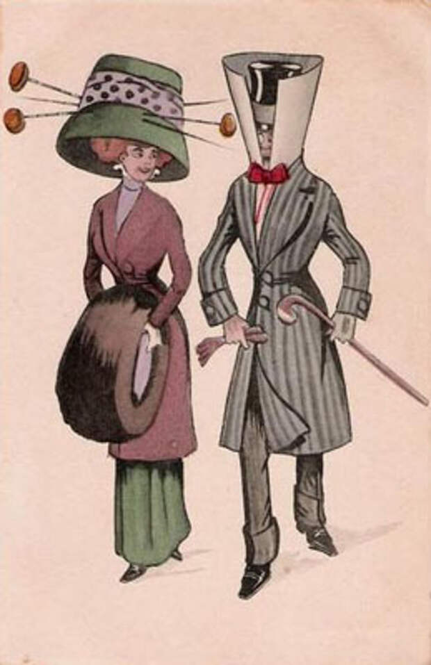 Карикатура на шляпные булавки, начало XX века