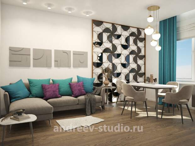 3Д фотография из проекта трёхкомнатной квартиры в стиле контемпорари. Дизайнеры интерьеров Андрей и Екатерина Андреевы.