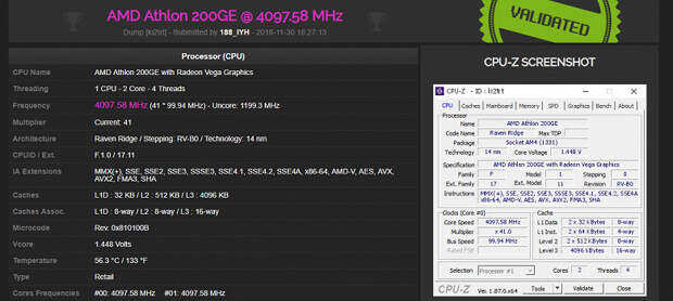 55-долларовый процессор AMD Athlon 200GE удалось разогнать до частоты свыше 4 ГГц 